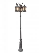  5827 BK - San Miguel Craftsman 99.5-In. Complete Lamp Post Set with Three Lantern Heads and Tea Stain Glass Wi